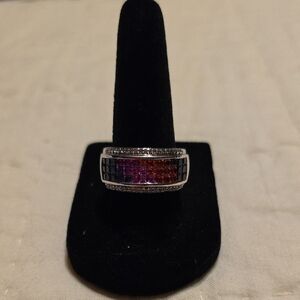 Elegant Multicolor Princess Cut Sterling Silver Gemstone Ring